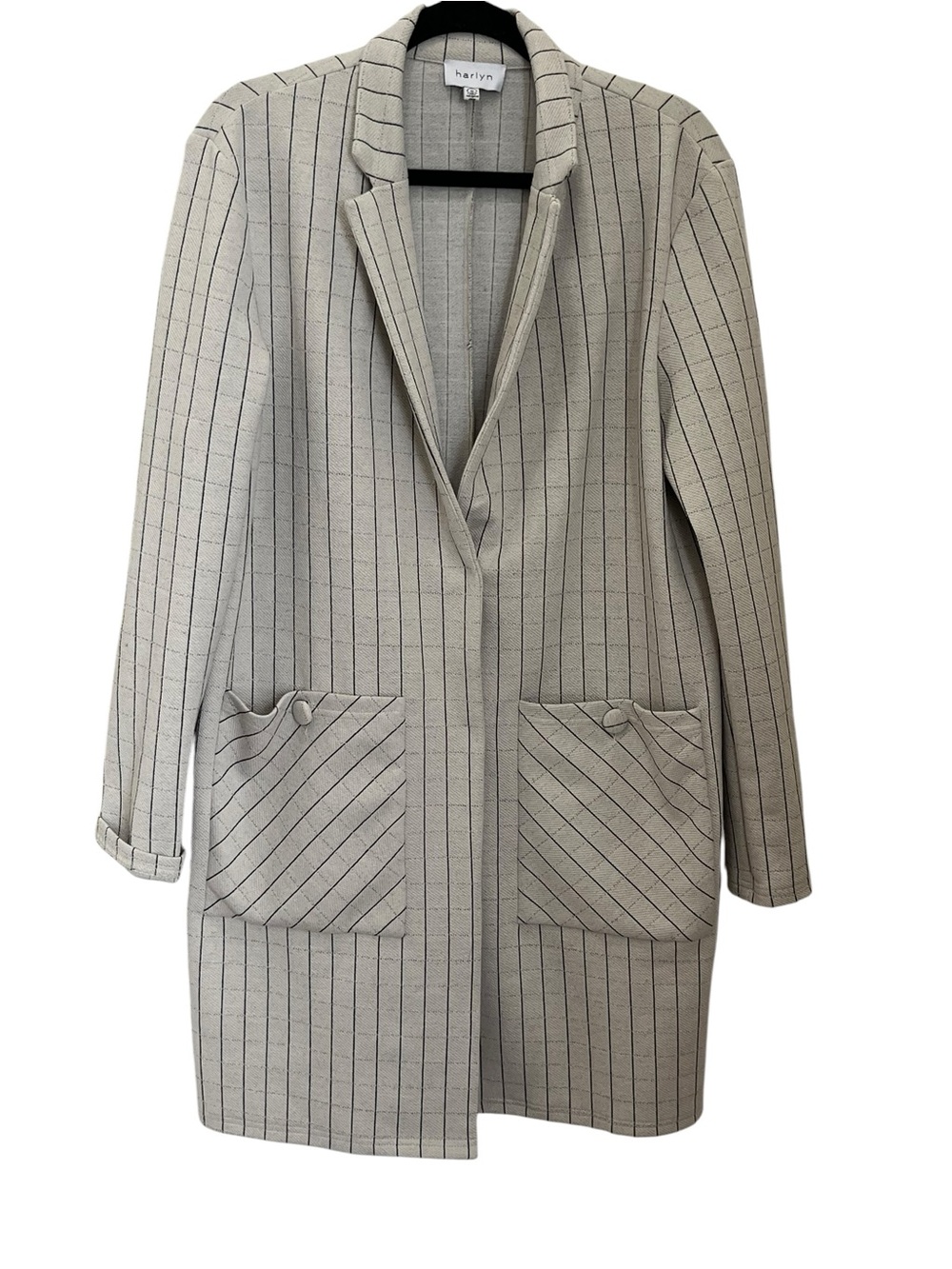 Anthropologie Harlyn Women’s Pinstripe Longline Blazer Jacket Sz M